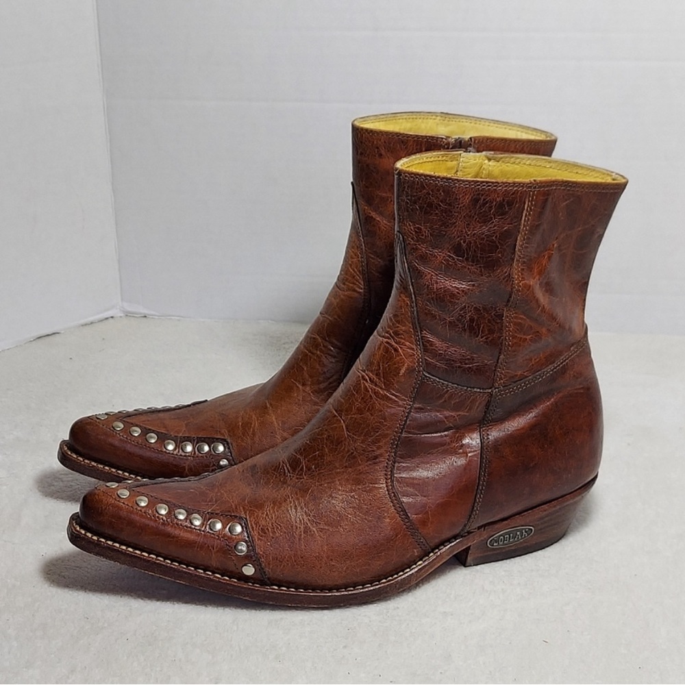 Vintage Loblan Venezuelan Leather Studded Cowboy Westerm Ankle Boots